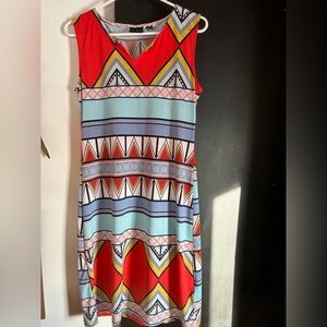 Tribal Boho Sleeveless Vneck Shift Dress Size M
